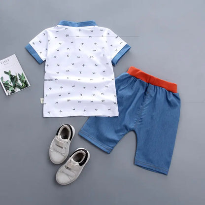 Korean Style Short Sleeve Baby Outfit Set with Print
