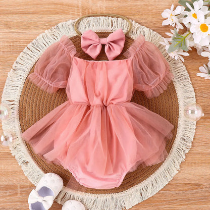 2023 Summer New European Style Baby Dress & Headscarf Set