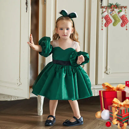 Puff Sleeve Girls' Dress for Party and Baptism