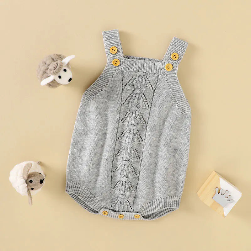 Baby Knitted Sling Solid Color Romper Jumpsuit
