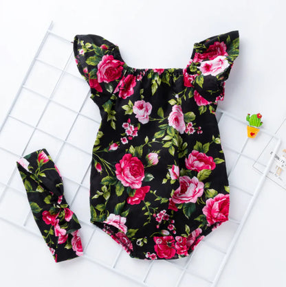 Cotton Romper for Baby Girls with Floral Print