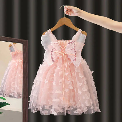 Girls' Summer Dress - Green Butterfly Princess Outfit