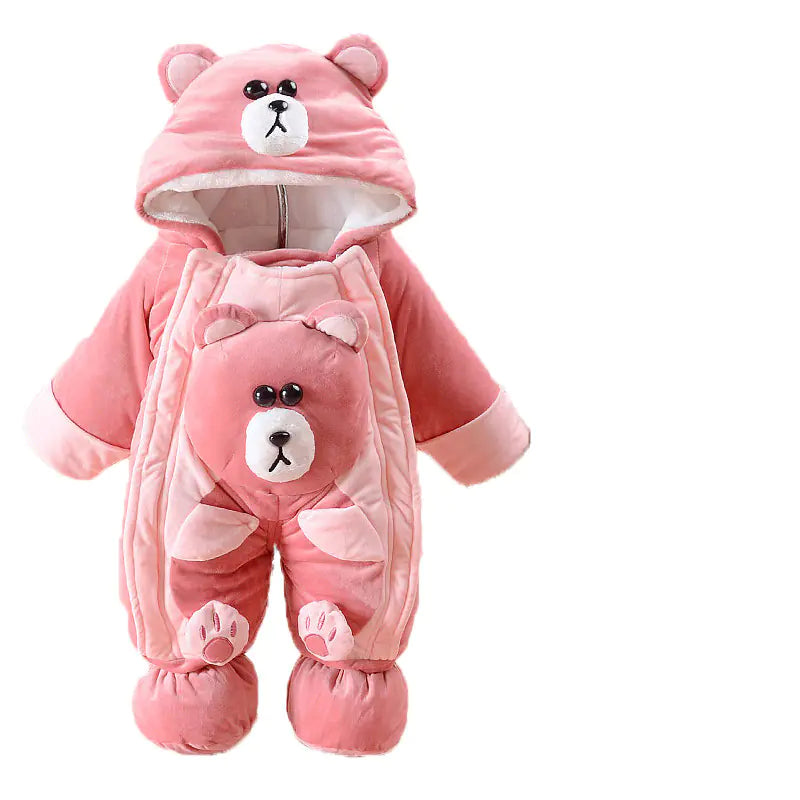 Thick Fleece Brown Bear Baby Romper for Winter