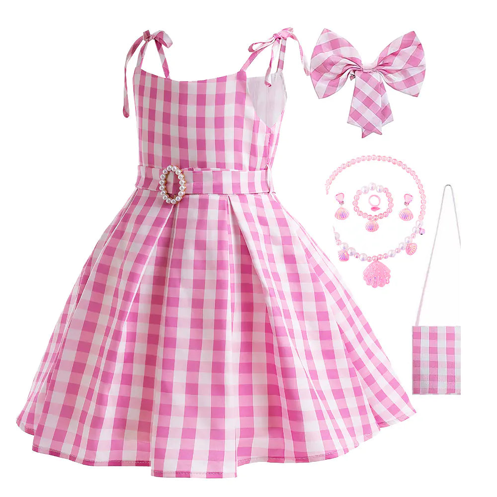 Girls' Holiday Dress Set - 8-Piece Plaid Outfit
