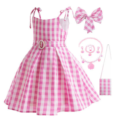 Girls' Holiday Dress Set - 8-Piece Plaid Outfit