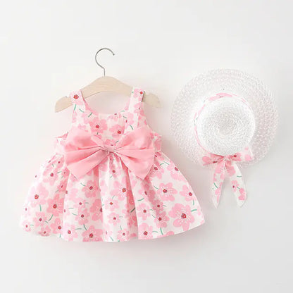 Summer Baby Girl Beach Dress with Cute Bow and Print