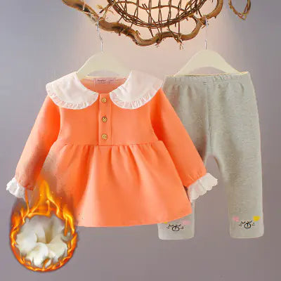Two-Piece Plush Autumn Suit for Baby Girls (1-3 Years)