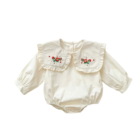Girls' Baby Lapel Dress with Floral Design