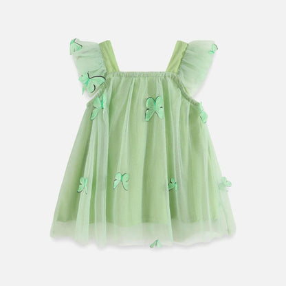 Flounced Sleeve Mesh Sling Dress for Kids