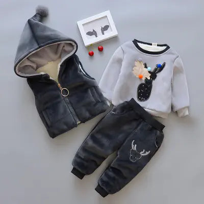 Baby Cotton Clothing Set with Fleece, 3-Piece Outfit