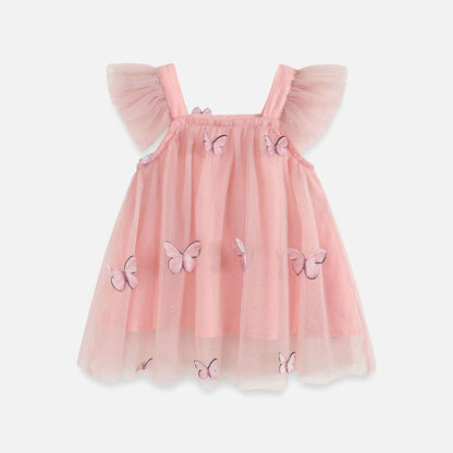 Flounced Sleeve Mesh Sling Dress for Kids