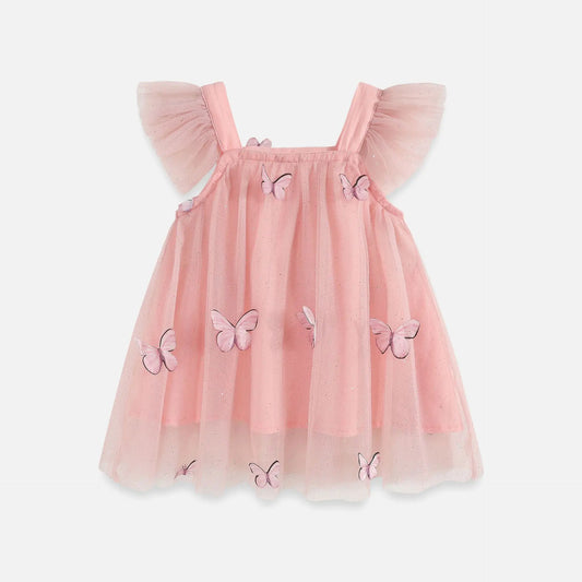 Flounced Sleeve Mesh Sling Dress for Kids