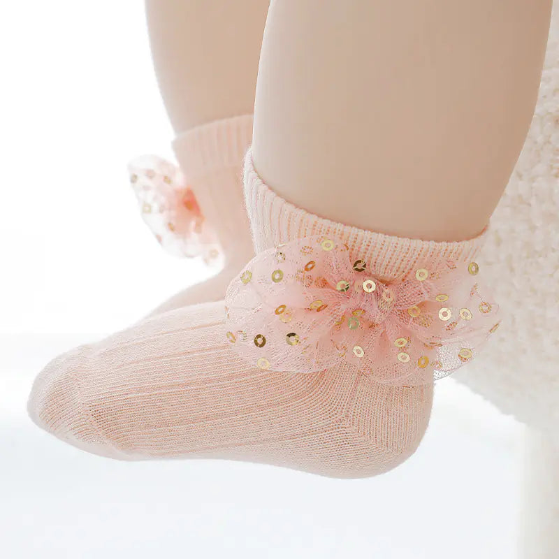 Baby Lace Bow Tie Socks for Girls (Ages 0-2)