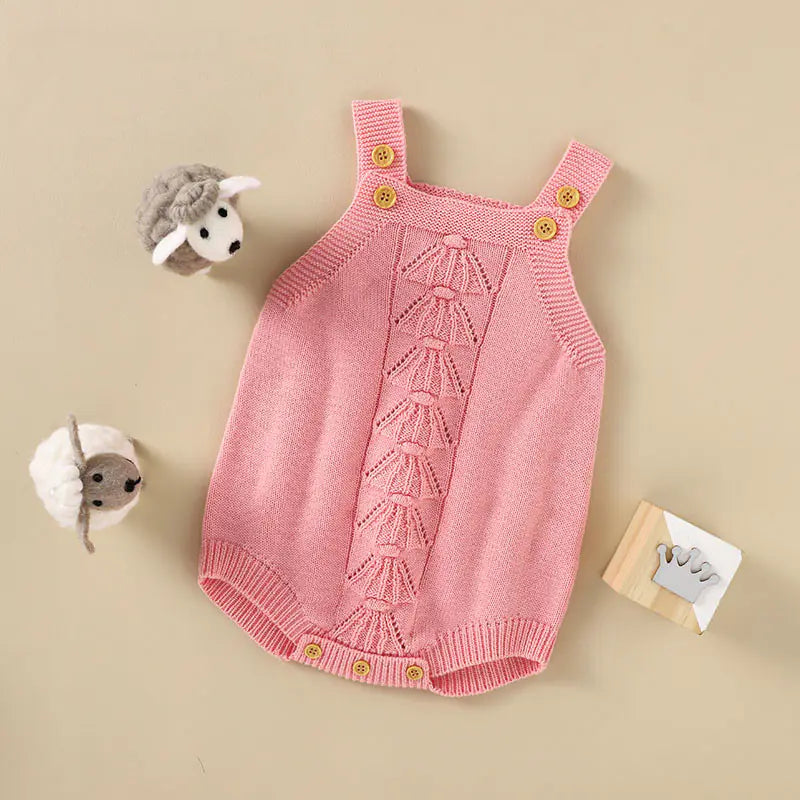 Baby Knitted Sling Solid Color Romper Jumpsuit