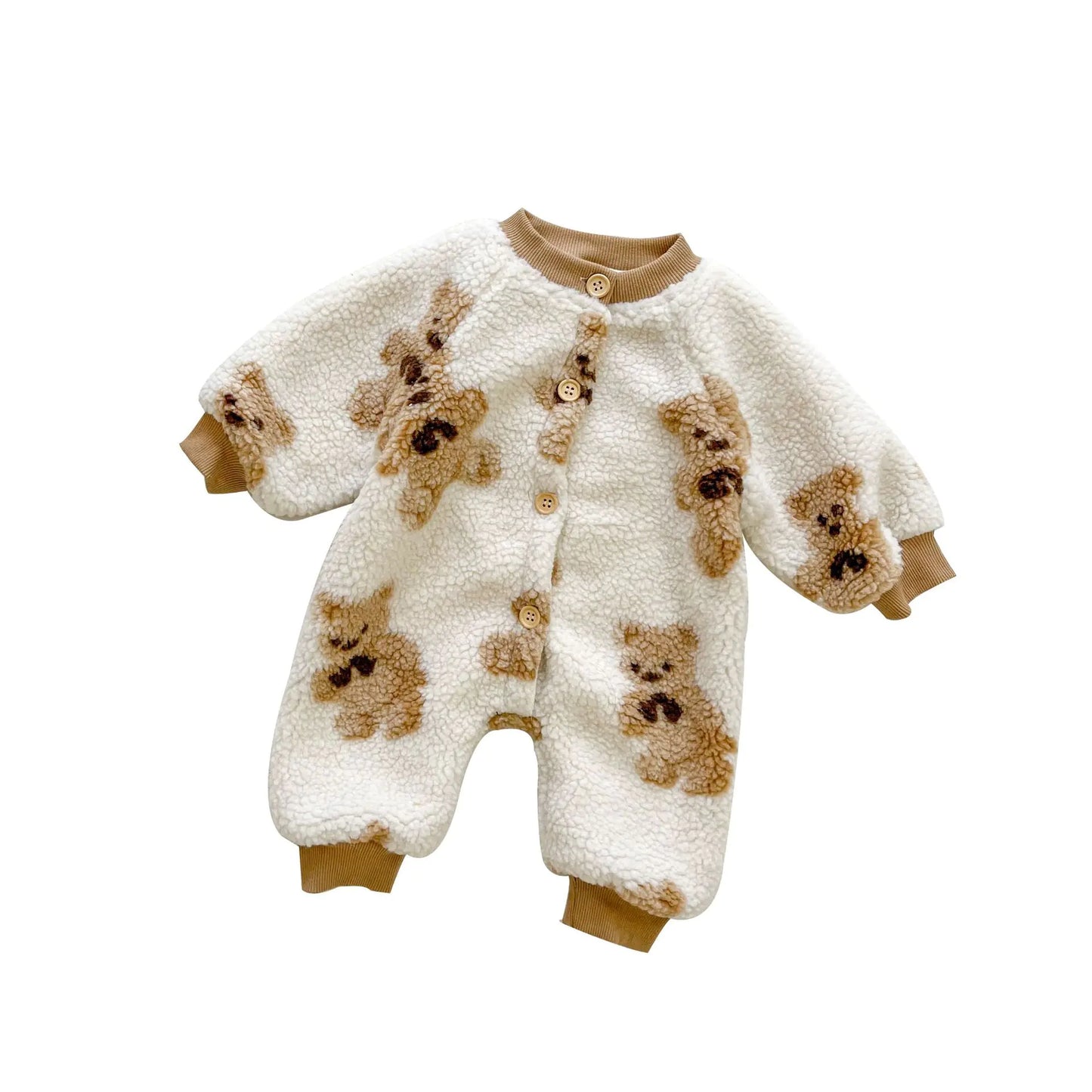 Korean-Style Baby Onesie with Bear Print for Autumn/Winter