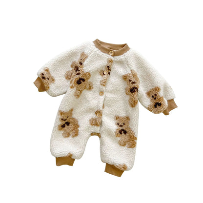 Korean-Style Baby Onesie with Bear Print for Autumn/Winter