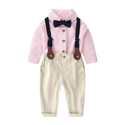 Korean Style Baby Fall Outfit: Long Sleeve Shirt & Overalls