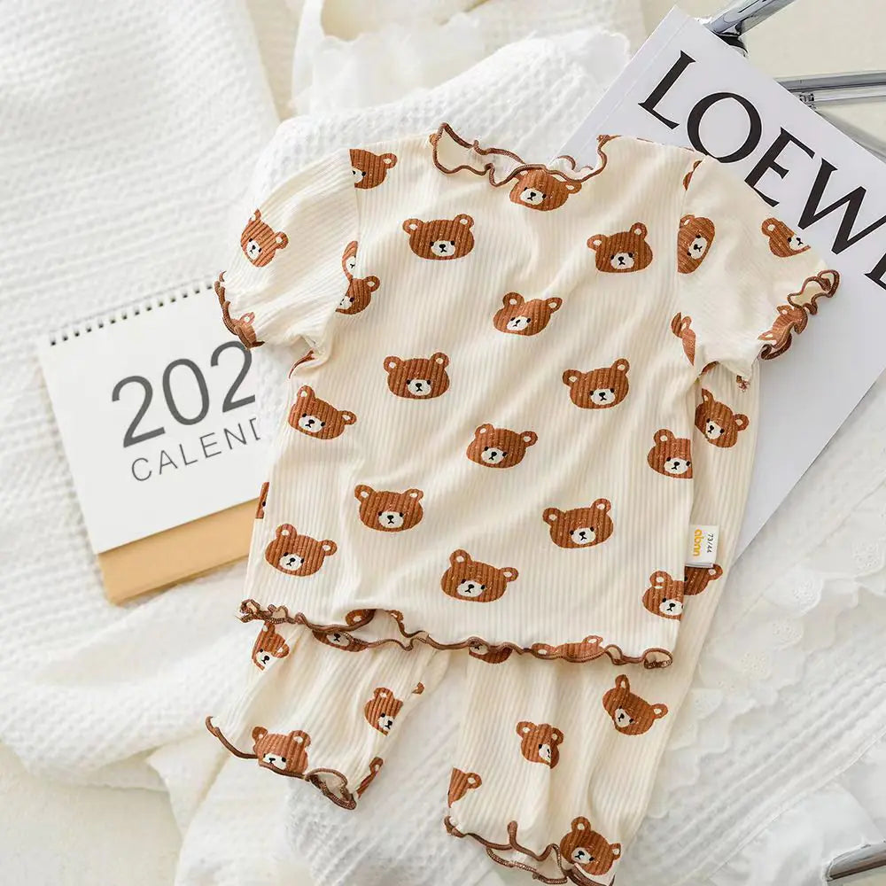 Summer Bear Pajama Set for Baby Girls (T-shirt & Shorts)