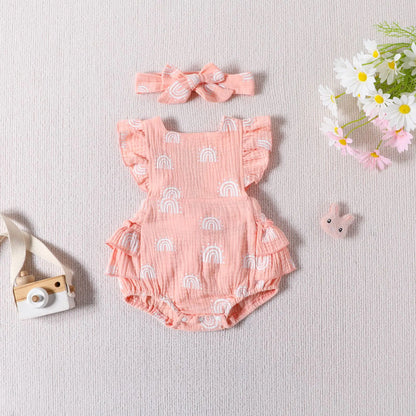 Summer Baby Cute Rainbow Print Romper & Headscarf Set