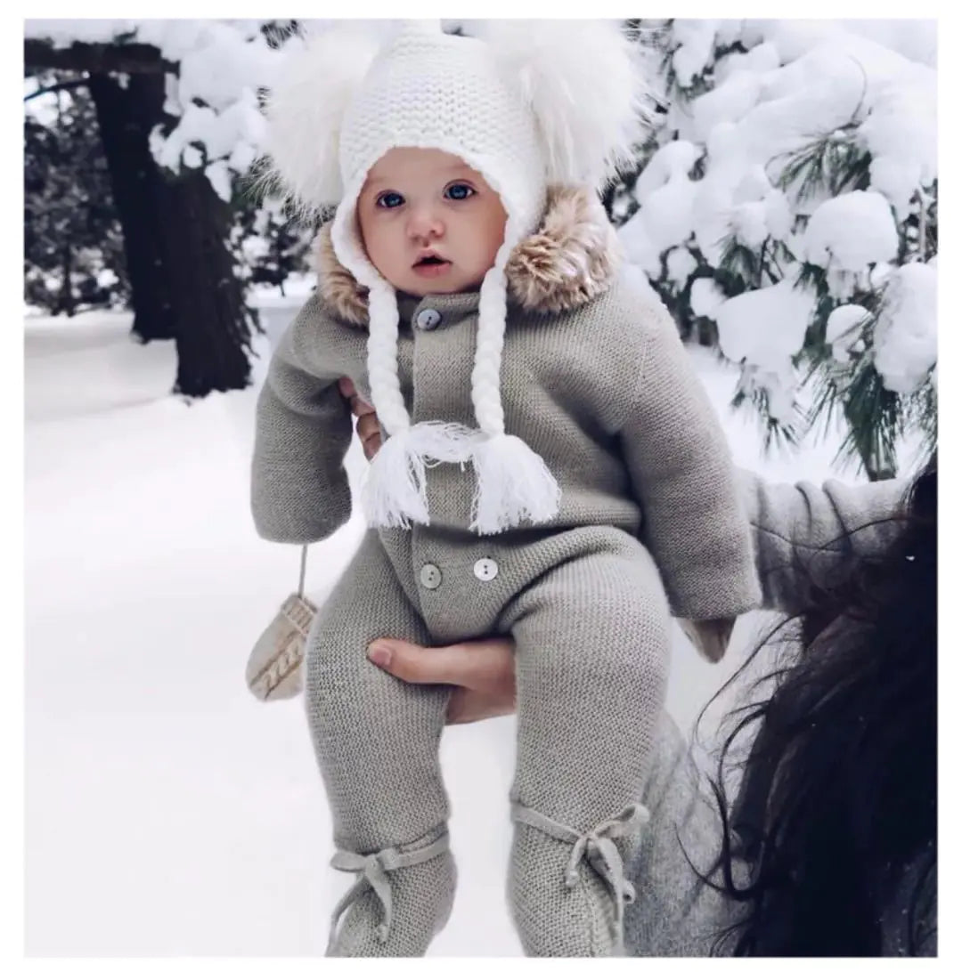 Cute Warm Hooded Baby Jumpsuit with Button Closure