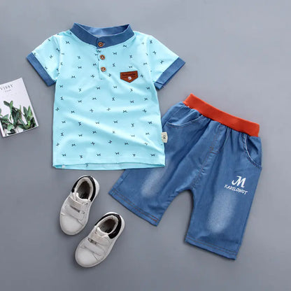 Korean Style Short Sleeve Baby Outfit Set with Print
