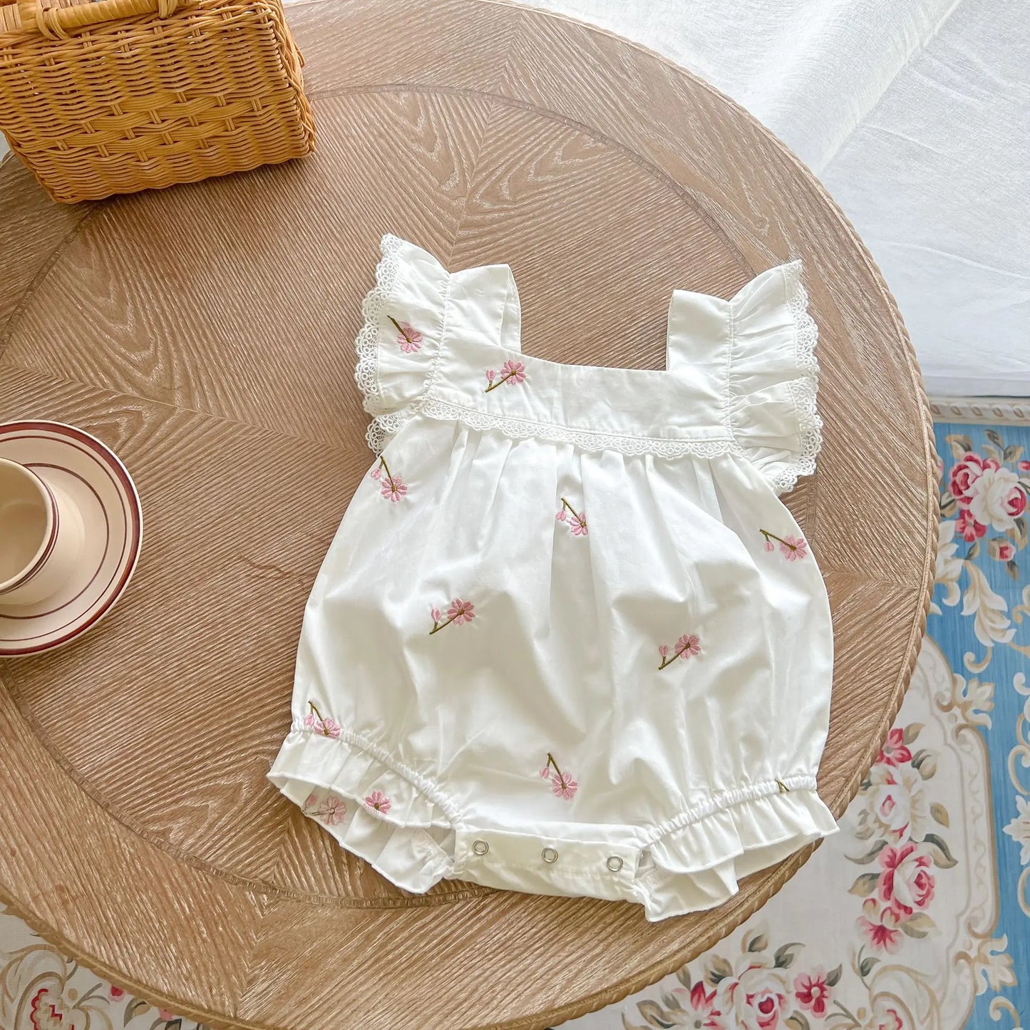 2024 Summer Cute Baby Romper with Lace and Embroidery