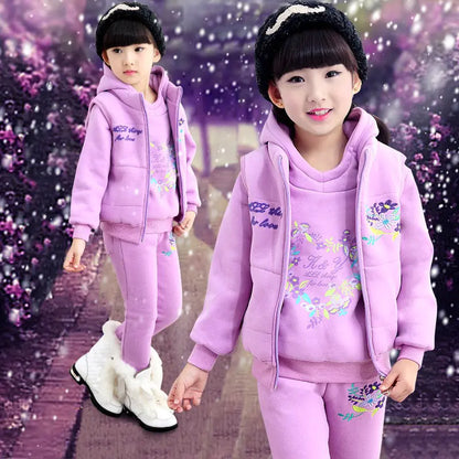 Thickened 3-Piece Winter Set for Girls Ages 4-10