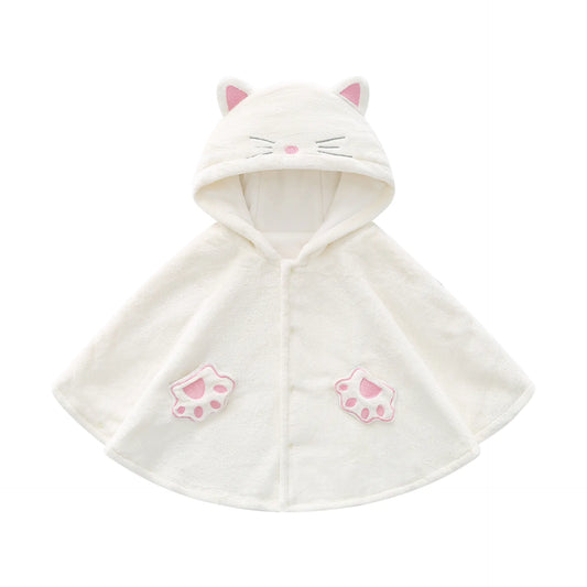 Baby Winter Cloak with Cute Beige Cat Design