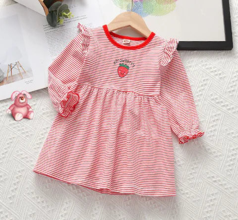 Girls' Striped Cotton Dress, Baby Short Sleeve Dress