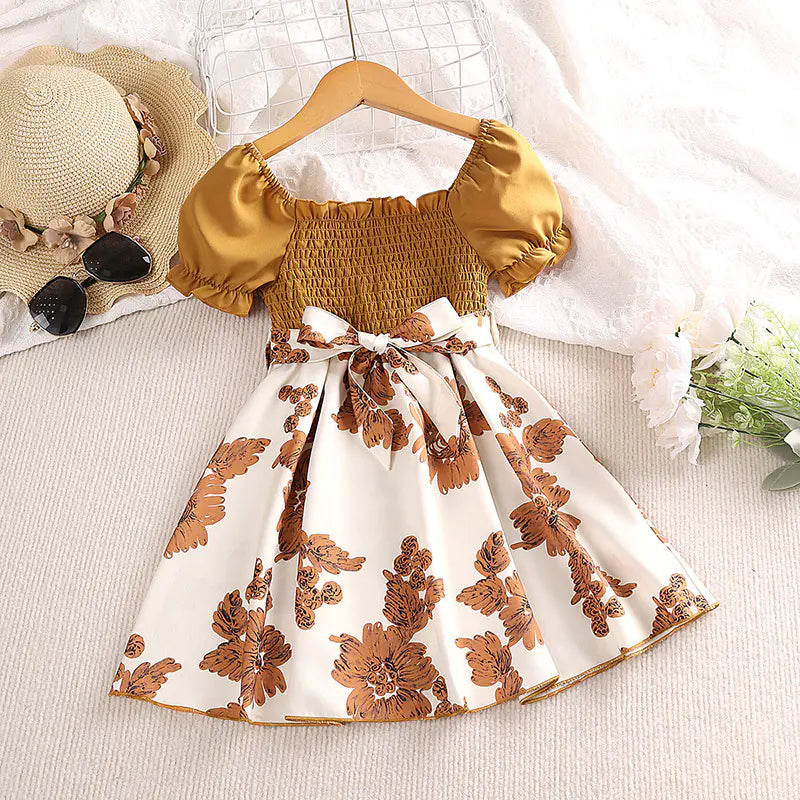 Girls' Summer Short Sleeve Printed Princess Dresses