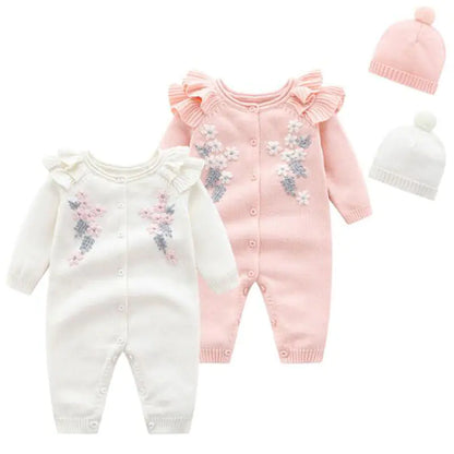 New Spring Autumn Baby Girl Embroidery Rompers & Hat