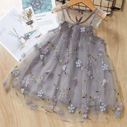 Embroidered Lace Tulle Dress for Baby Girls