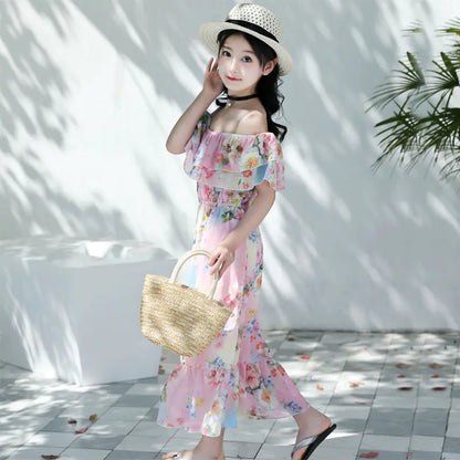 Thai Style Beach Dress for Girls - Summer Floral Chiffon