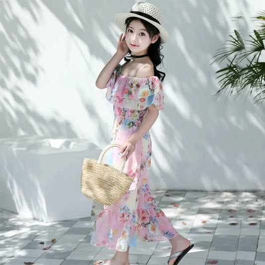 Thai Style Beach Dress for Girls - Summer Floral Chiffon