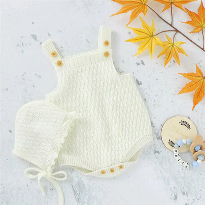 Knitted Baby Romper and Hat Set for Toddlers (2 Pcs)
