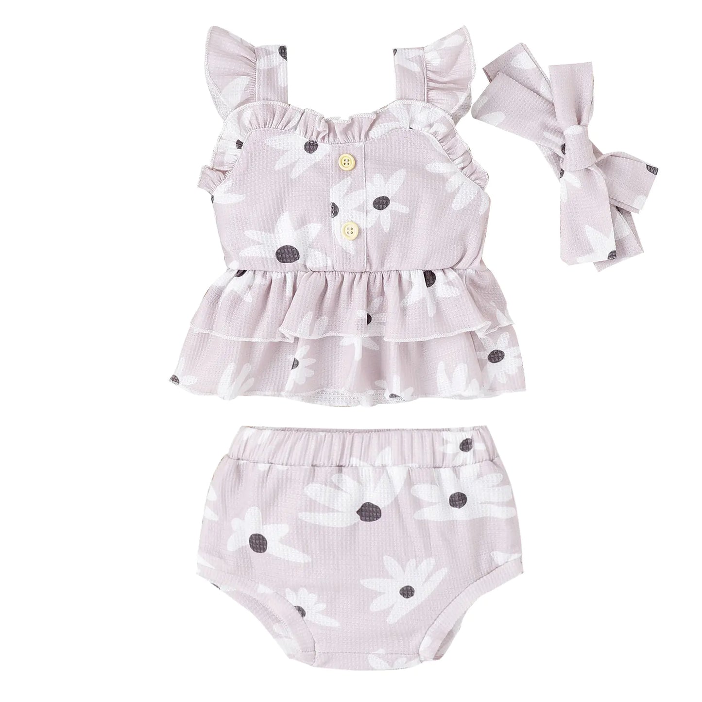 2023 Summer Korean Style Baby Girls Floral Outfit Set