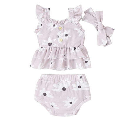 2023 Summer Korean Style Baby Girls Floral Outfit Set