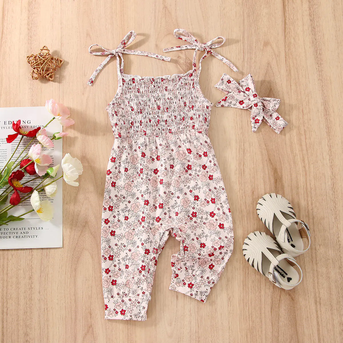 Floral Print Romper for Baby Girls with Straps