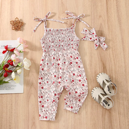 Floral Print Romper for Baby Girls with Straps