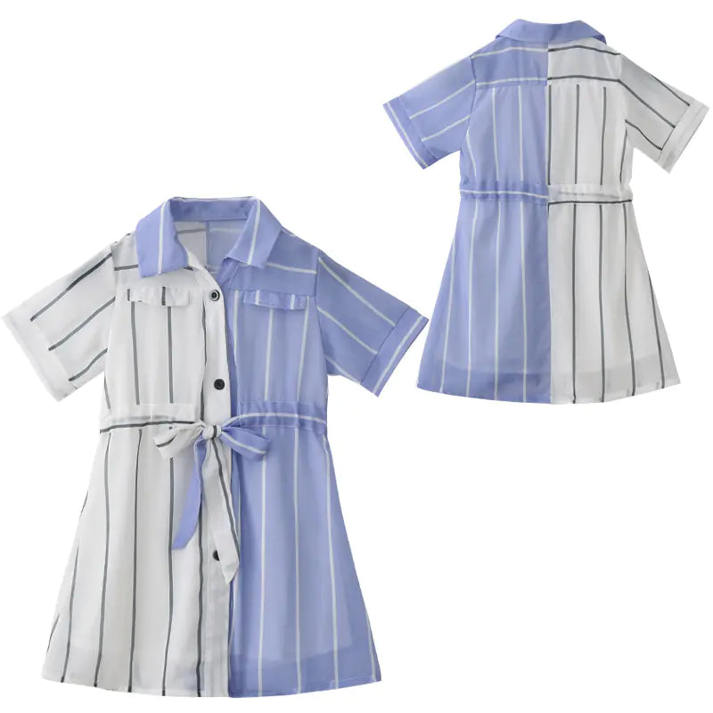 Girls' Summer Dress 2020 Fashion Color Block Shirt Dress