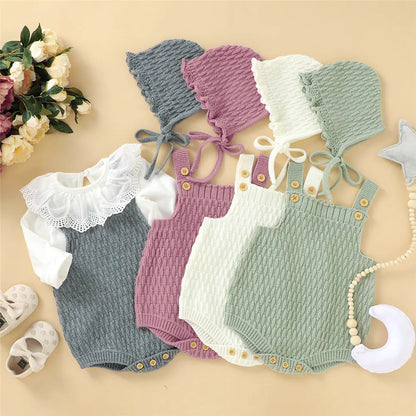 Knitted Baby Romper and Hat Set for Toddlers (2 Pcs)