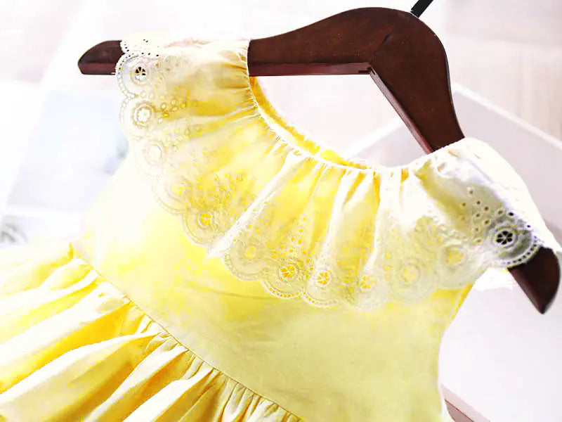 Girls' Summer Cotton Embroidered Ruffled Dress