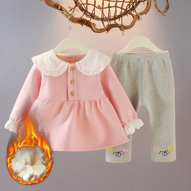 Two-Piece Plush Autumn Suit for Baby Girls (1-3 Years)