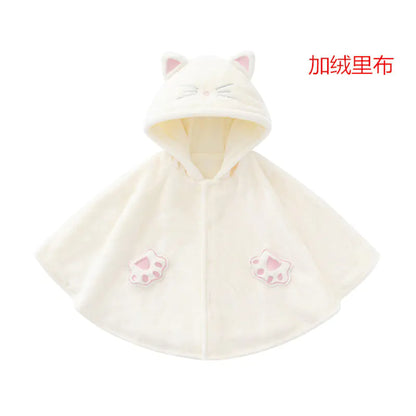 Baby Winter Cloak with Cute Beige Cat Design