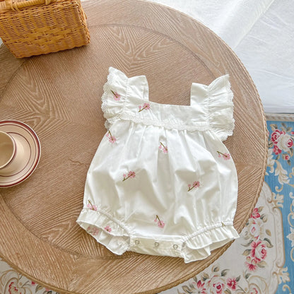 2024 Summer Cute Baby Romper with Lace and Embroidery