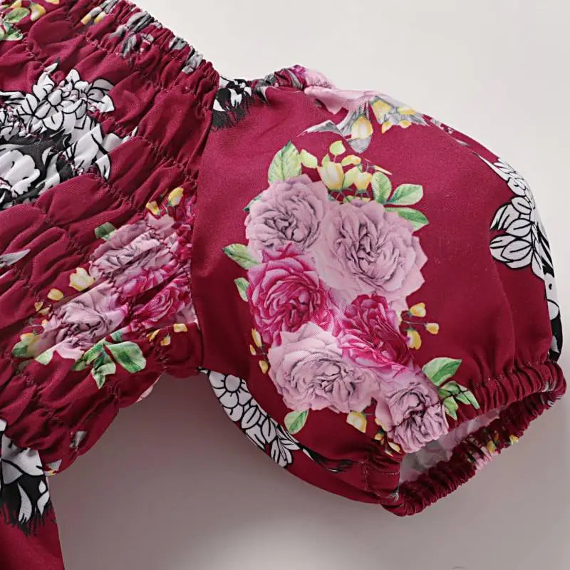 Summer Floral Print Baby Romper with Headscarf