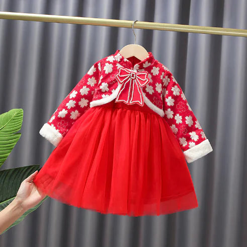 Baby Dress with Pearl Bowknot