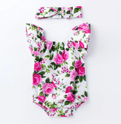 Cotton Romper for Baby Girls with Floral Print