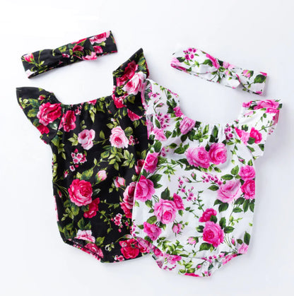 Cotton Romper for Baby Girls with Floral Print