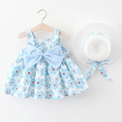 Summer Baby Girl Beach Dress with Cute Bow and Print